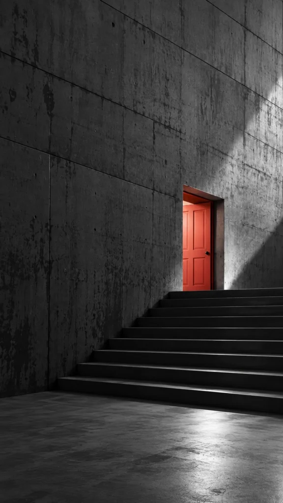 Puerta roja en una arquitectura minimalista