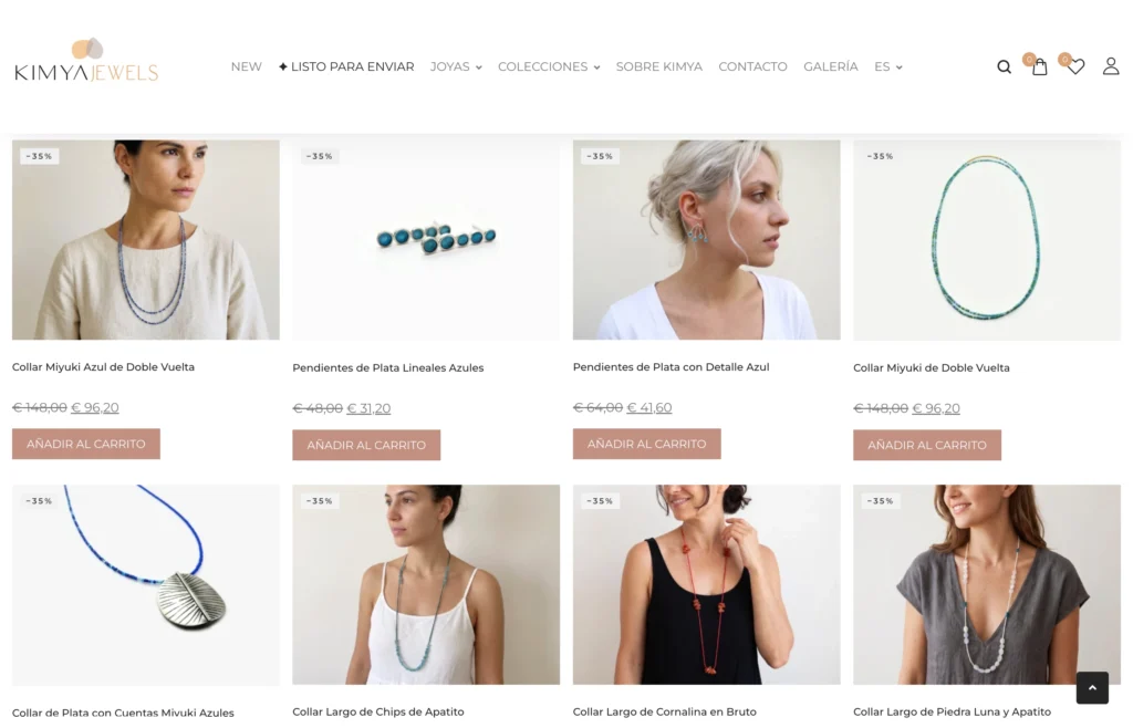 Diseño de tienda online bilingüe para Kimya Jewels